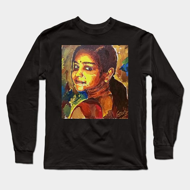 Mananya Beautiful Woman Painting Long Sleeve T-Shirt by Mananya